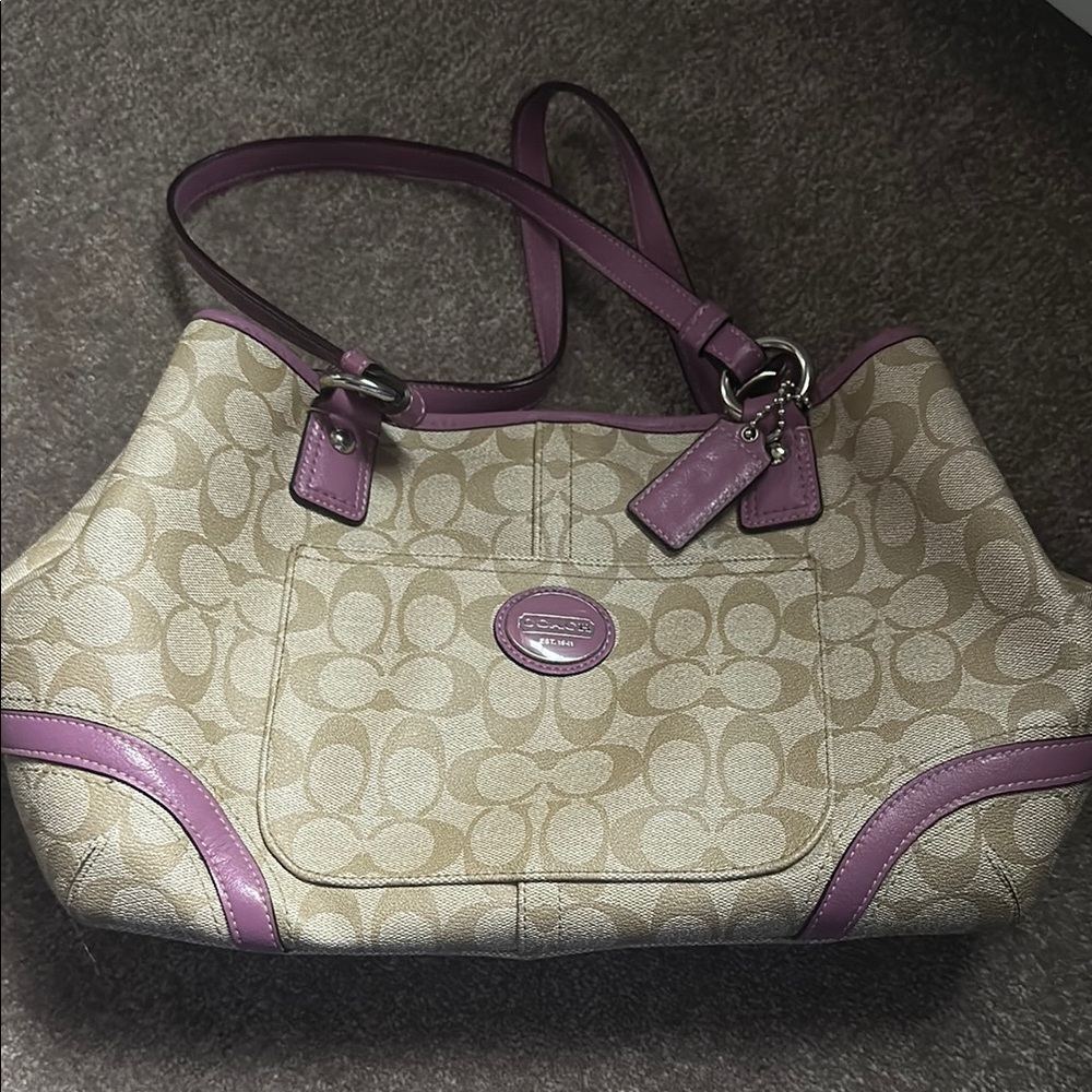 Coach Signature Beige and Purple Women's Bag